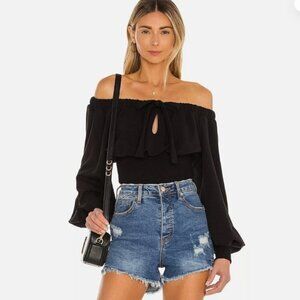NEW Tularosa Taylor Off the Shoulder Ribbed Top XS Black NWT